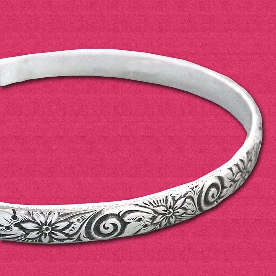 Floral Cuff Bracelet - 5mm - Sterling Silver