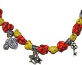 Yellow and Orange Turquoise Charm Bracelet - Genuine Turquoise Nuggets 15-18mm  FREE SHIPPING