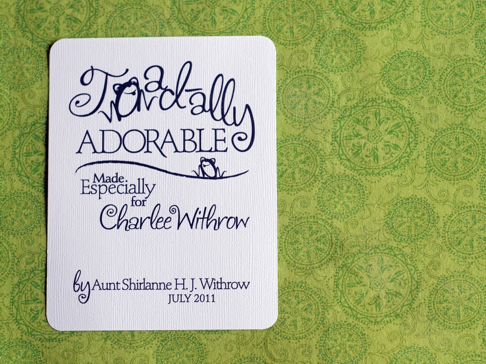Frog Themed Personalized Quilt Label