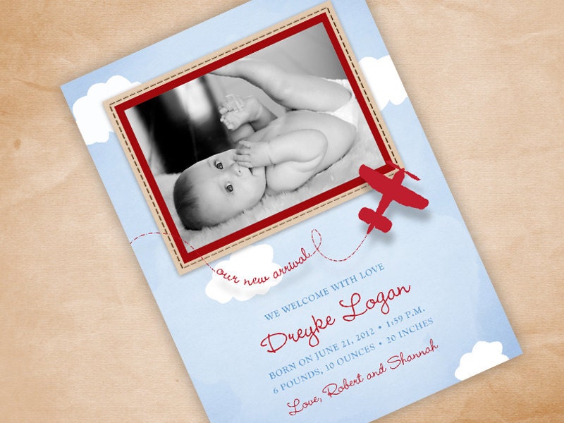Airplane Themed Print Your Own Birth Announcement