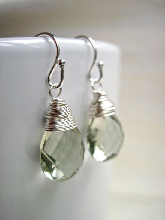 Green Amethyst Earrings Sterling Silver, February Birthstone Earrings, Mint Green Gemstone Earrings