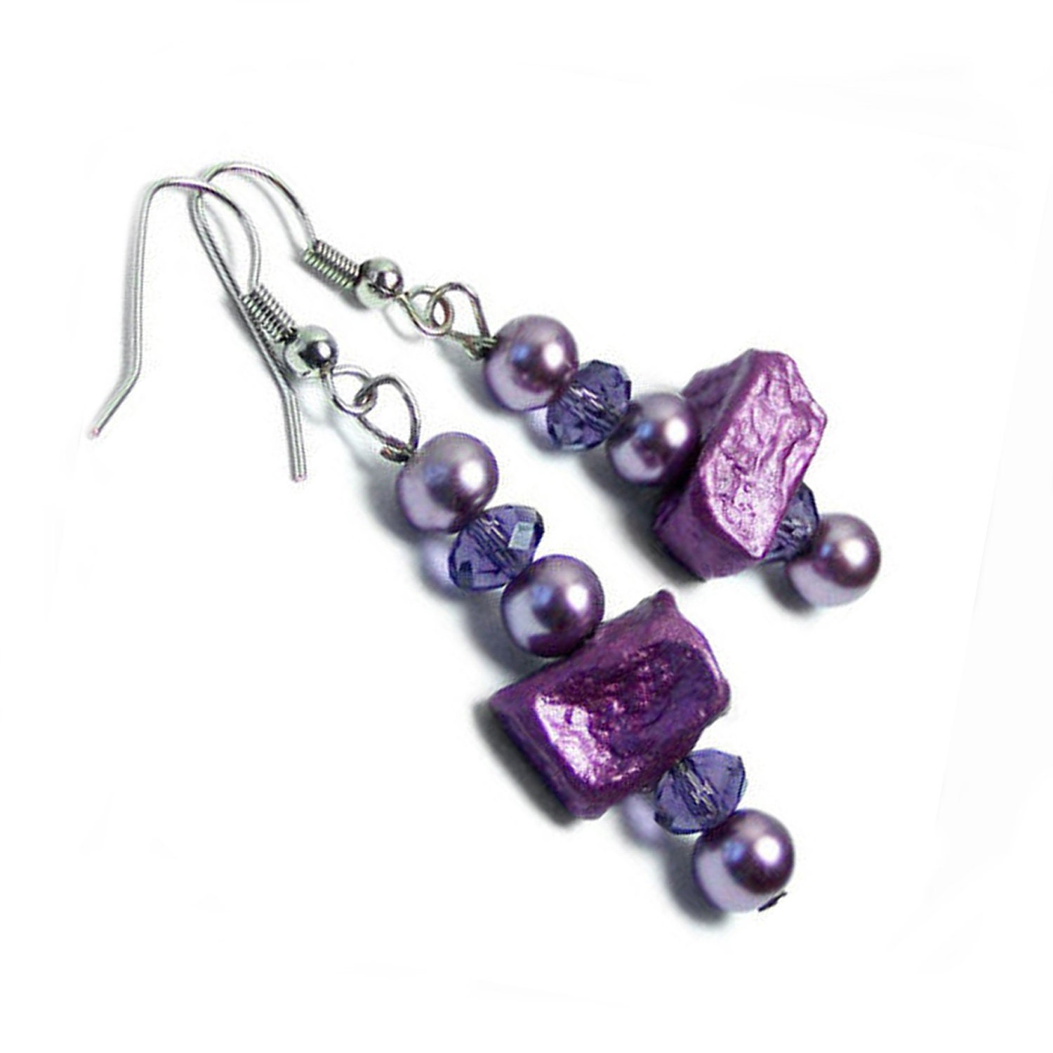 Lavender Potato Bead Crystal Fashion Earrings