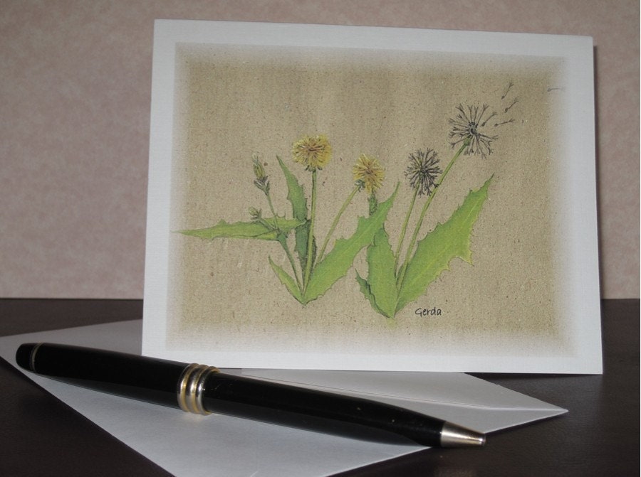 Dandelion watercolor card edible plant botanical hunger games