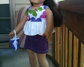 18 inch doll (fits American Girl) summer butterfly top, skirt, headband, purse and sandals