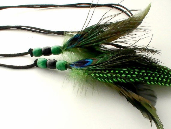 Boho Hippie Headband Green Feather Extensions Peacock Summer Music Festival