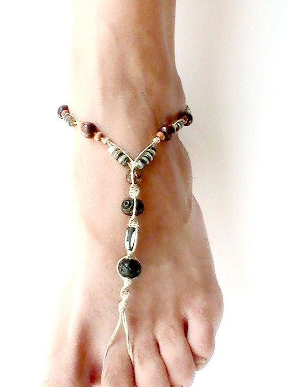 MENS Barefoot Sandals beach wedding Hemp Bottomless shoes Hippie Boho Unisex Brown Natural
