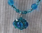 Greenish Blue "Beaded Bead" Necklace & Earrings