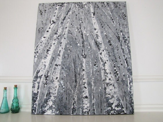 RESERVED FOR RYAN impasto, textured, 20x24, aspen, birch, tree painting, neutral, black and white, grey