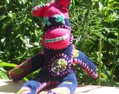 Handmade Evil Sock Cat. Stuffed Hippie  Peace Cat. Evil Sock Critter. Not your average sock monkey. ON SALE WAS 25.00