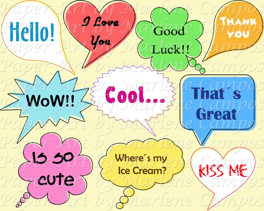 Speech Bubbles digital clip art frames, scrapbooking clip arts, Embellishment, Digital Tag, Favor tag, printable tag