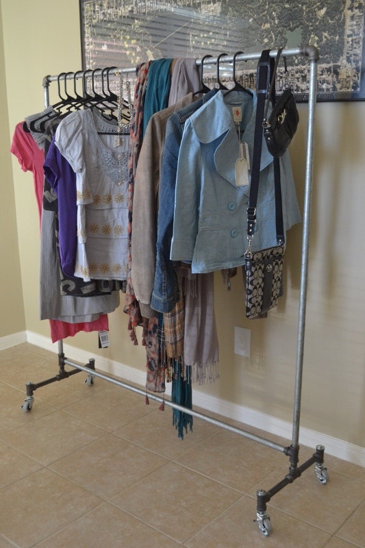 ROLLING Clothing Rack - GALVANIZED STEEL (with wheels/casters)