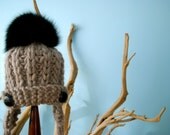 hat  beanie - handknit alpaca wool pom pom