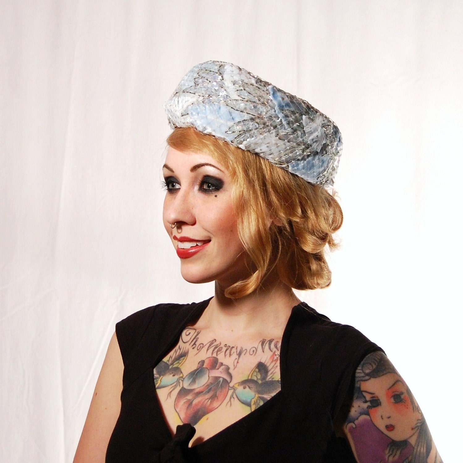 Vintage 1940s Sequin Leaf Hat