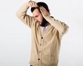 Vintage 1970s Mens Tan Cardigan by Parkley Size XL