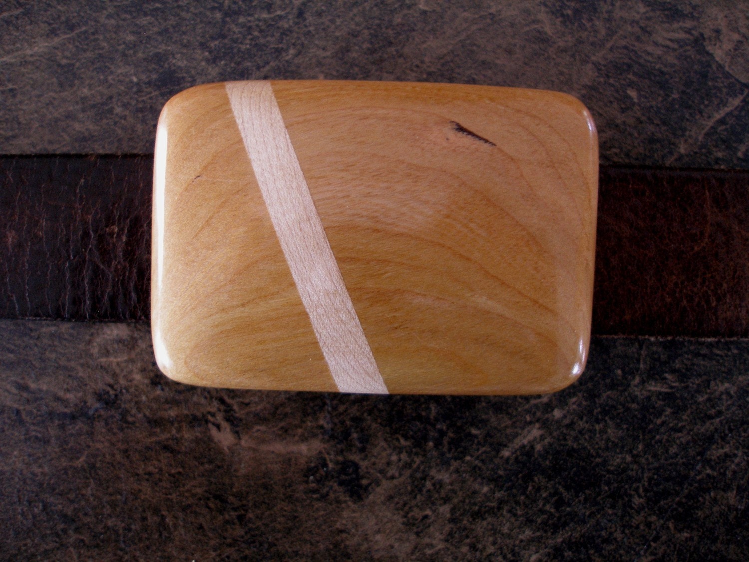 Hand Carved Natural Cherry and Hickory Wood Belt Buckle...Great Gift Idea