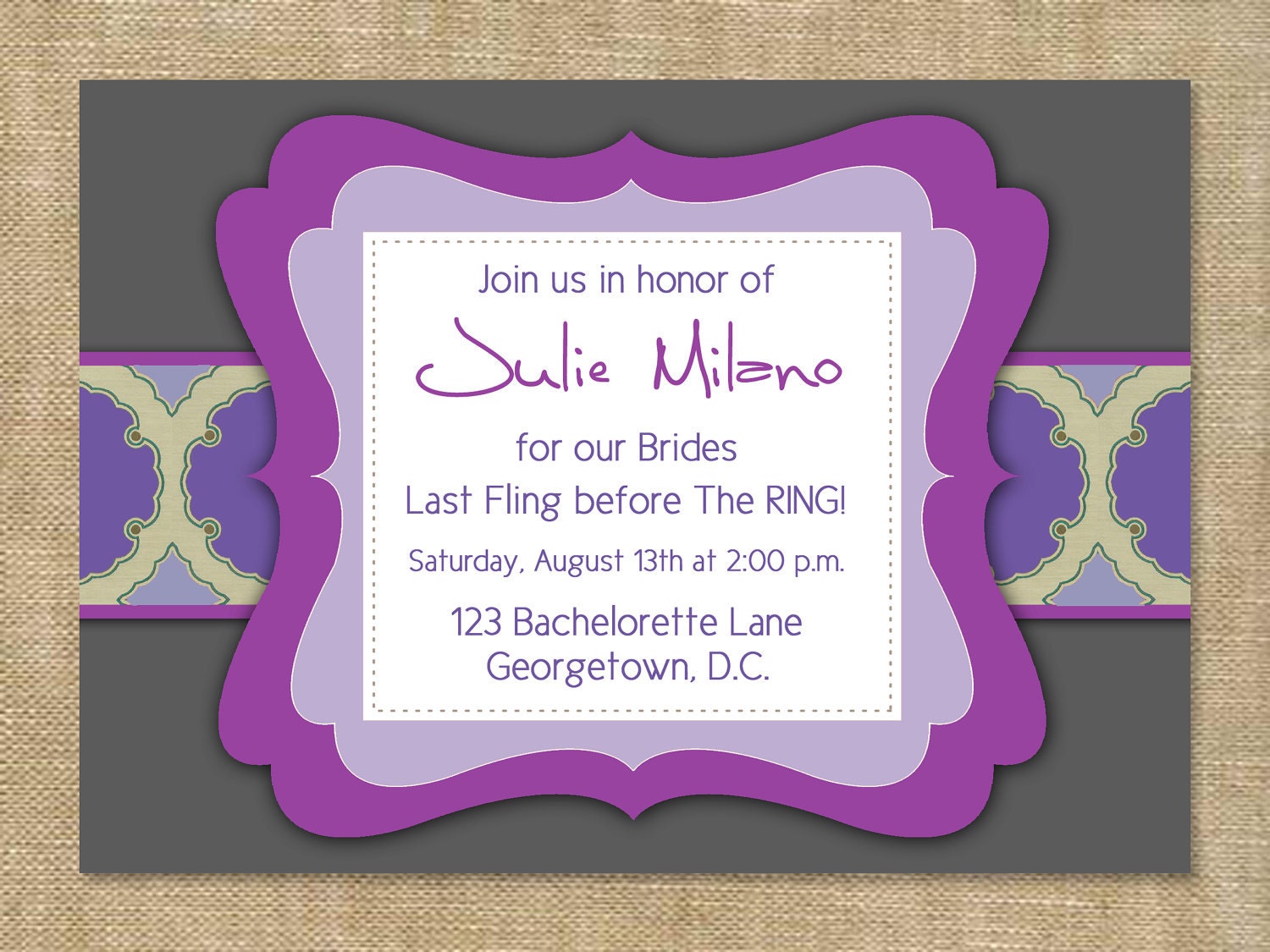 Purple Mix Modern Bachelorette Party Invitations (digital file) DIY Printing at home or your choice of printer