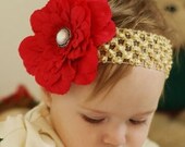 hairbow flower...red baby hair bow... baby flower head band...infant head band...hair bow for newborn, toddler and little girls... hairbow