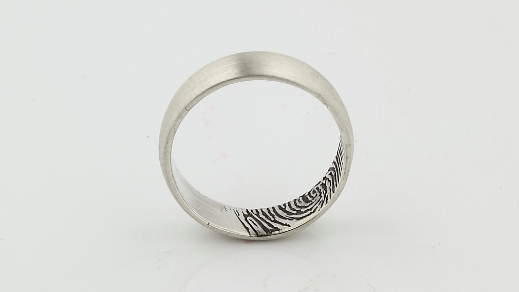 Custom Inner Fingerprint Ring - Sterling Silver Engraving Wedding Band-satin, black Rhodium highlight,6mm