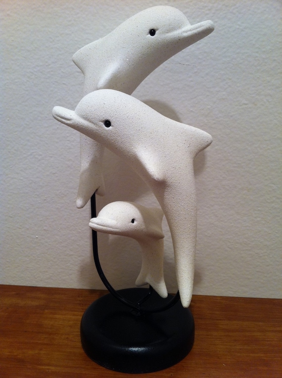 Handmade Ocean Art set of Dolphins Modernist Statue