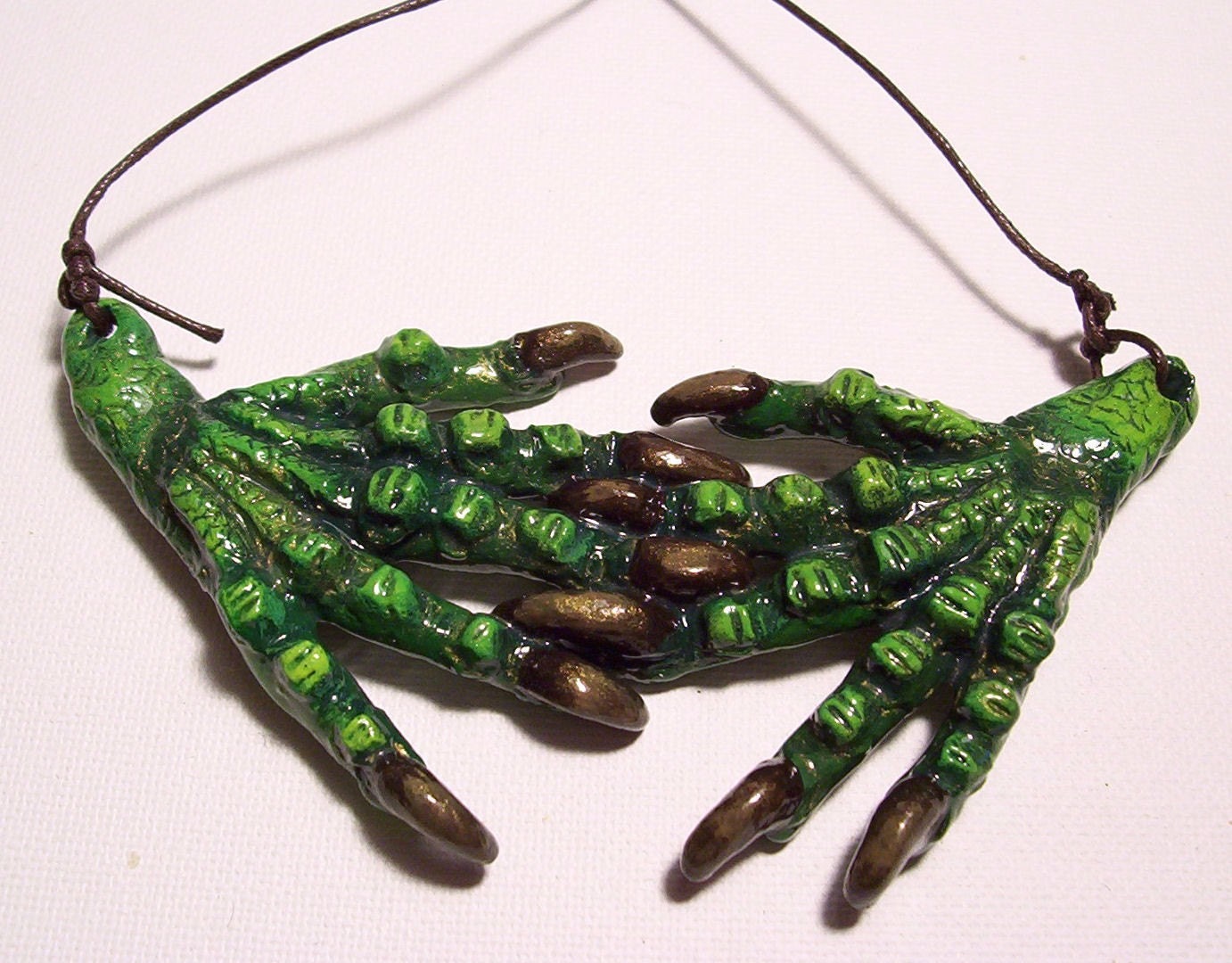 OOAK Green Dragon claws necklace .