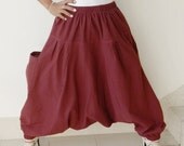 Harem Organic Cotton Hemp,Unisex Maroon Color, Triangle,Yoga, Ninja Pants.