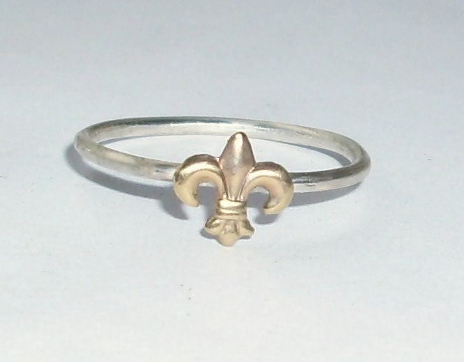 Little Fleur De Lis- Sterling Silver and Brass -Stacking Ring
