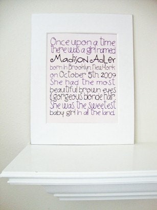Personalized Fairy Tale Birth Announcement and Kids Wall art for Girls 8x10