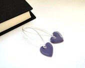 Heart earrings - purple, lavender jewelry - Christmas holiday dangle charm gift for her under 25, stocking stuffer