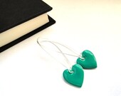 Green heart earrings - jade, teal, turquoise jewelry charm gift for her - ocean colors, stocking stuffer