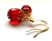 Red glass earrings - rich ruby red drops with vintage style gold settings