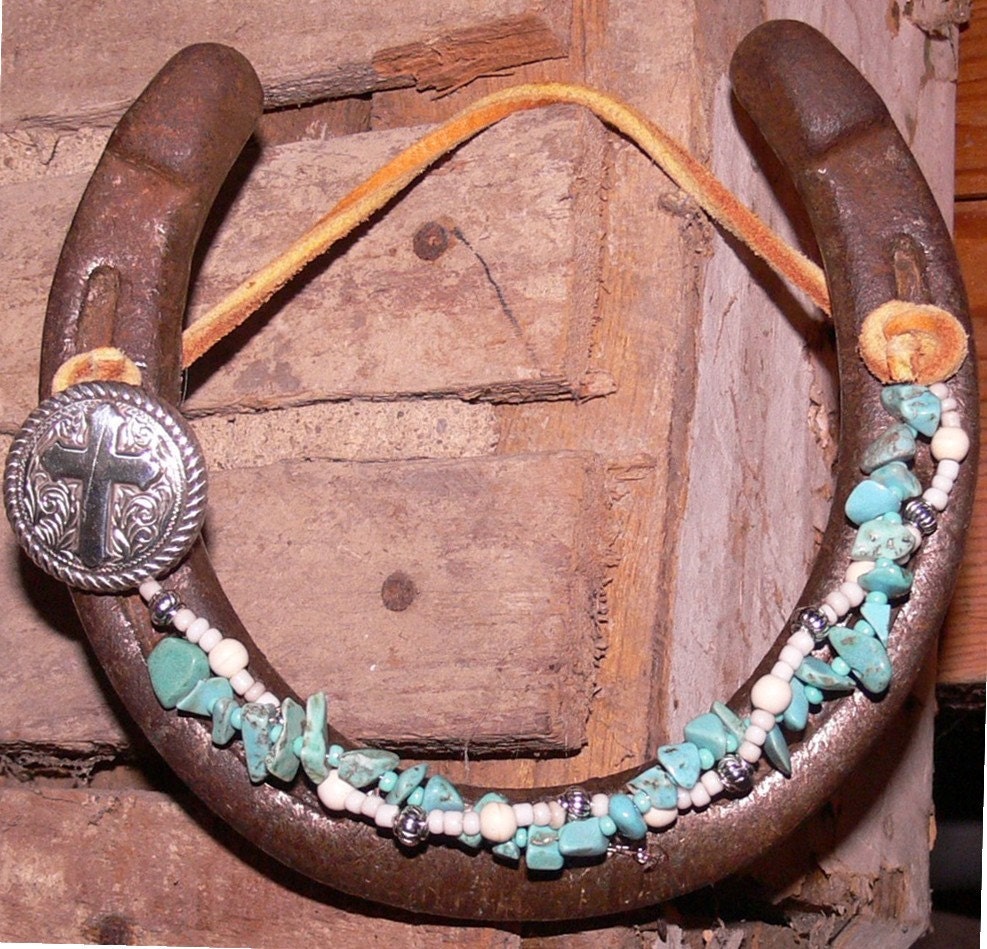 Western Cross Concho Turquoise Horseshoe wall decor FREE SHIPPING
