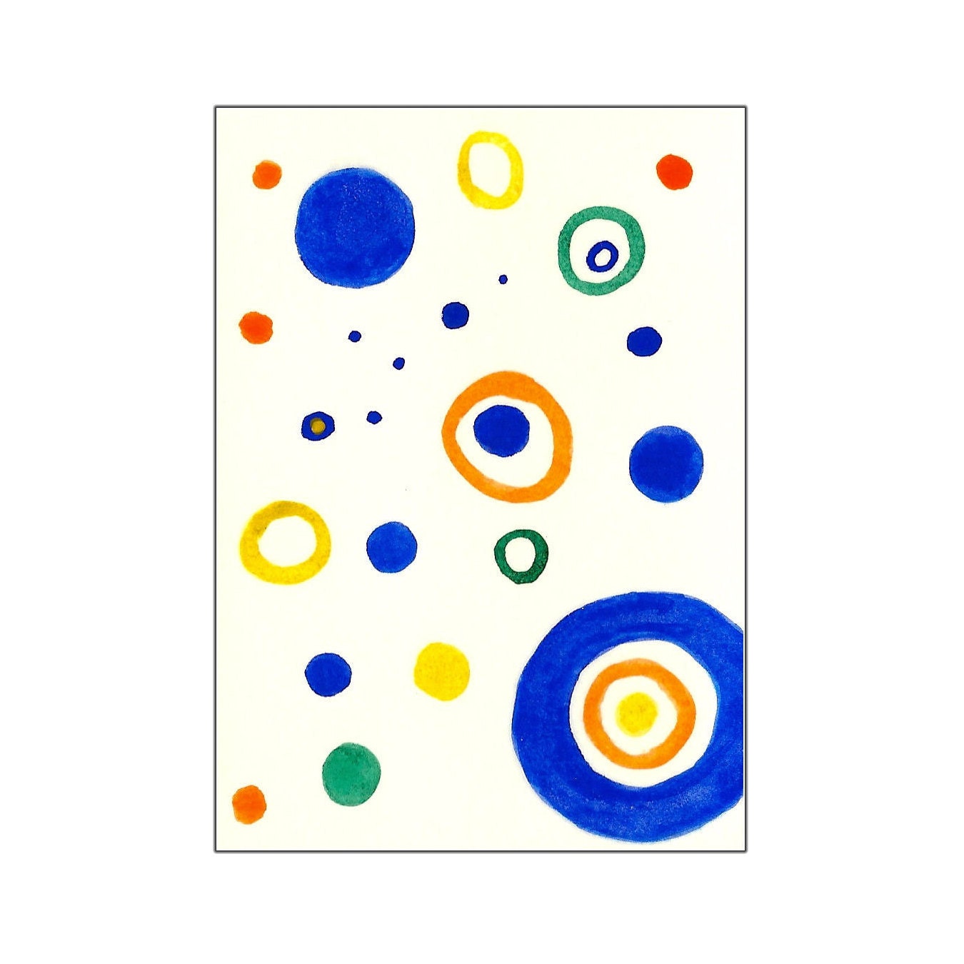 Tori Amos Inspired Watercolor ACEO - Blue, Orange, Yellow & Green Multicolored Circles