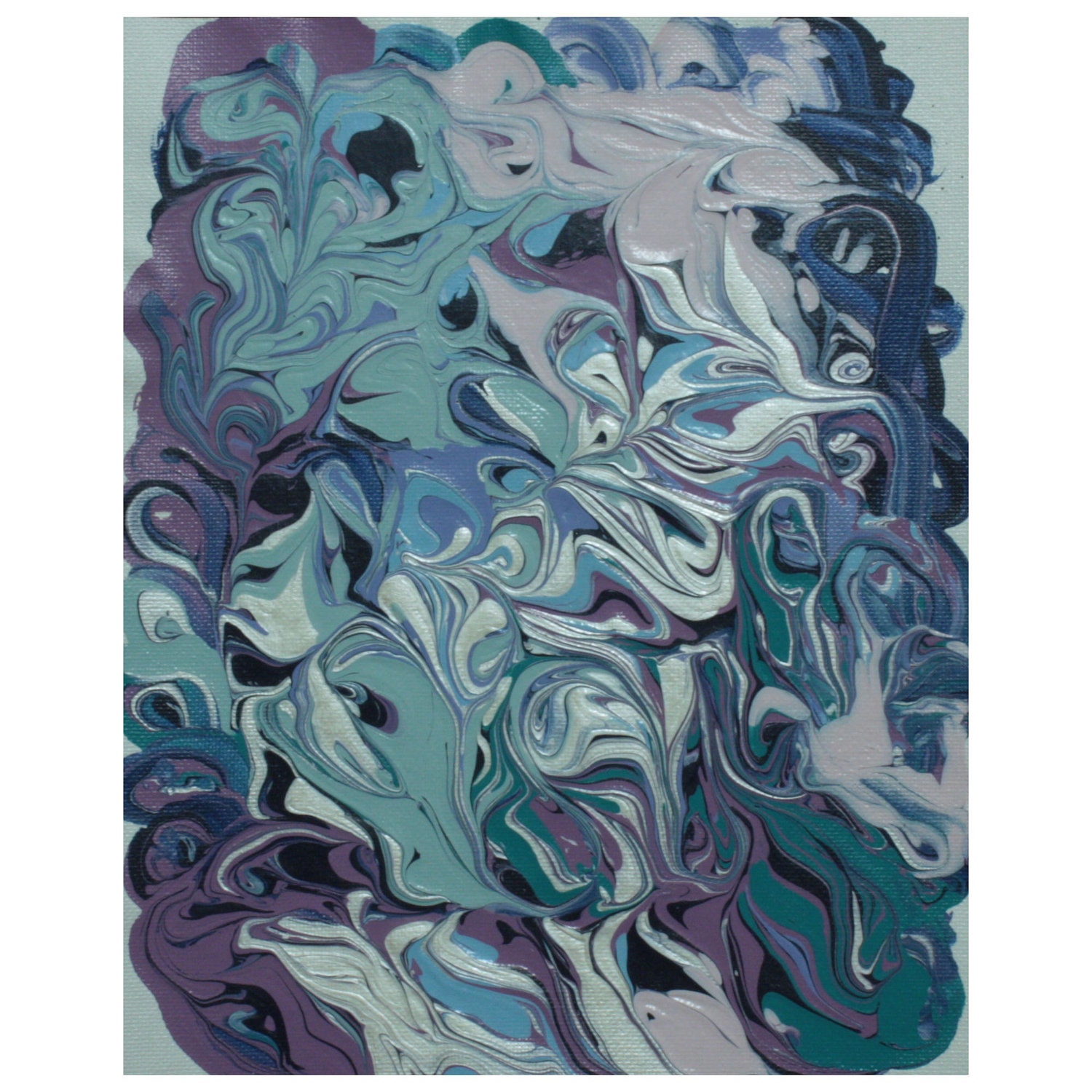 Blue, Purple, Green & Silver Abstract Acrylic Painting - Free Shipping