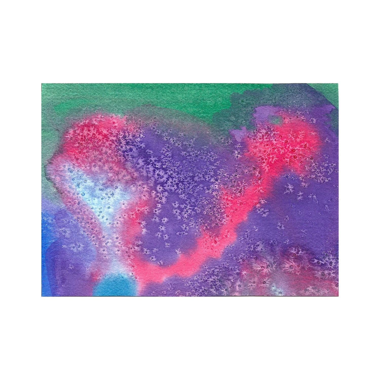 Original Watercolor Abstract Art Painting 5x7 - Pink, Blue, Green & Purple
