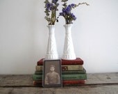 Vintage Milk Glass Vases - Pair of Vases - White Glass Vase - Wedding Decor