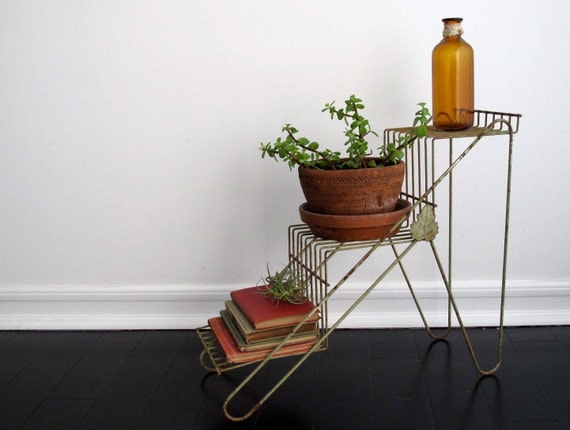 Vintage Metal Plant Stand - Mid Centruy Modern Planter, Metal Shelf, Display, Garden