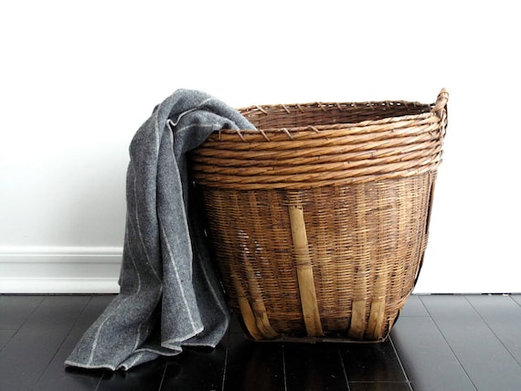 Large Woven Basket - Vintage Basket with Handles Rustic Storage, Laundry Basket, Planter