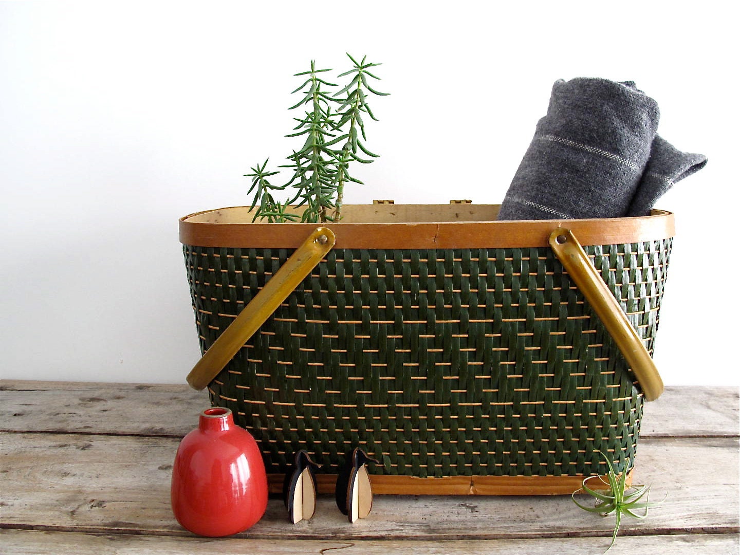 Vintage Picnic Basket - Vintage Basket - Storage