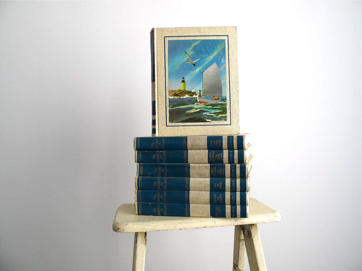 Childrens Book Series - Vintage Kids Book, Illustrated Nursery Rhymes, Blue Book Collection