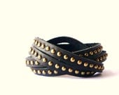 Black Leather Bracelet With Copper Rivets