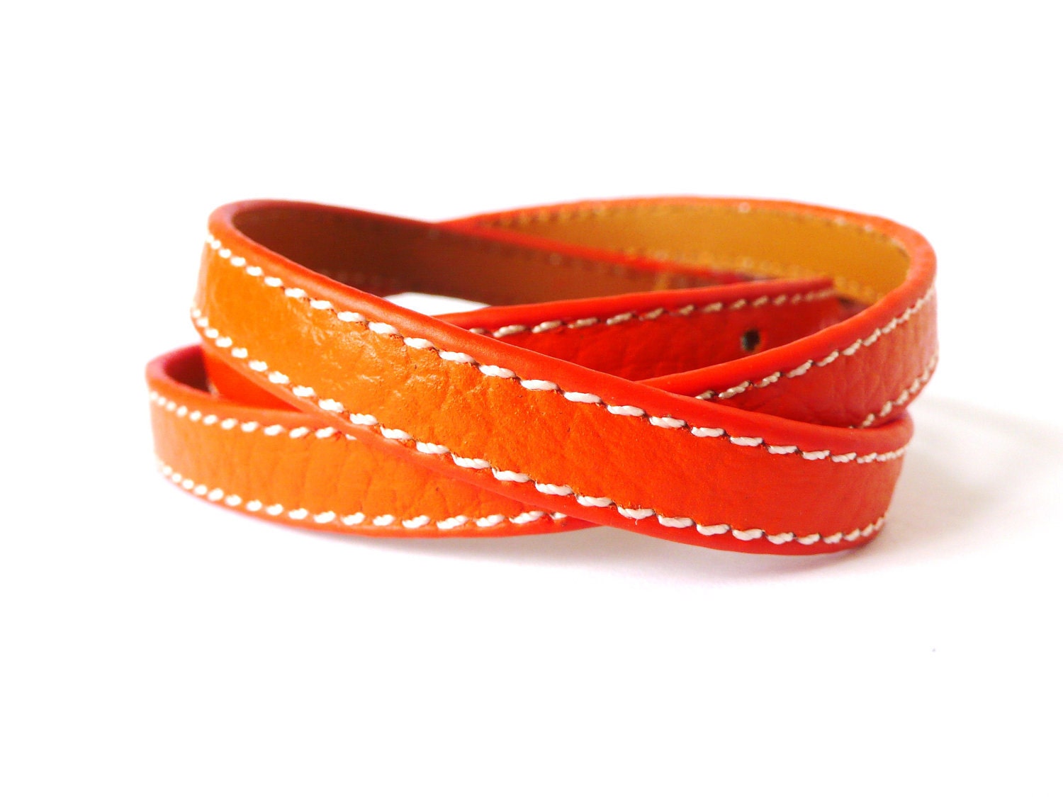 Multi Wrapped Orange Leather Bracelet