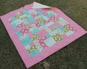 Patchwork Rose Garden - Baby Crib Quilt in Pinks, Greens, and Blues