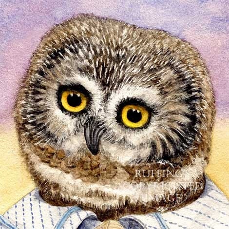 Henry the Owl 8.5 x 11 Giclee Fine Art Print Signed Elizabeth Ruffing