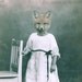 Fox Art, Mixed Media Collage Print, Flora, Altered Antique Portrait of a Little Fox Girl, Anthropomorphic Art, frighten