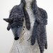 Hand knit wolf scarf in grey black with polymer clay buttons