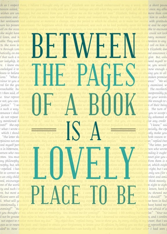 5x7 Reading Print - Between the Pages of a Book is a Lovely Place to Be - Book Quote Print - Bibliophile Typography
