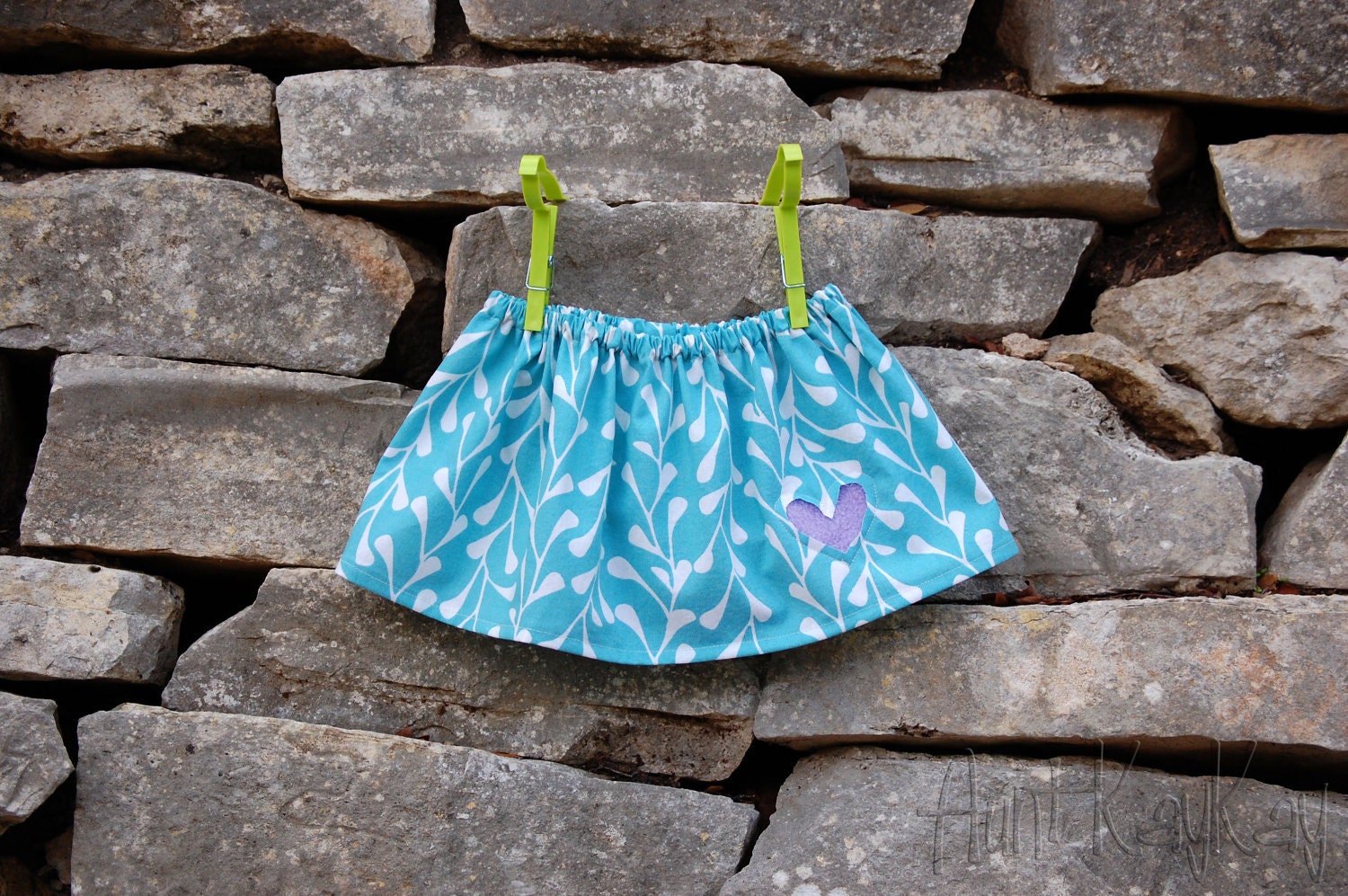 Turquoise Blue Skirt with Lavender Heart 12-18months