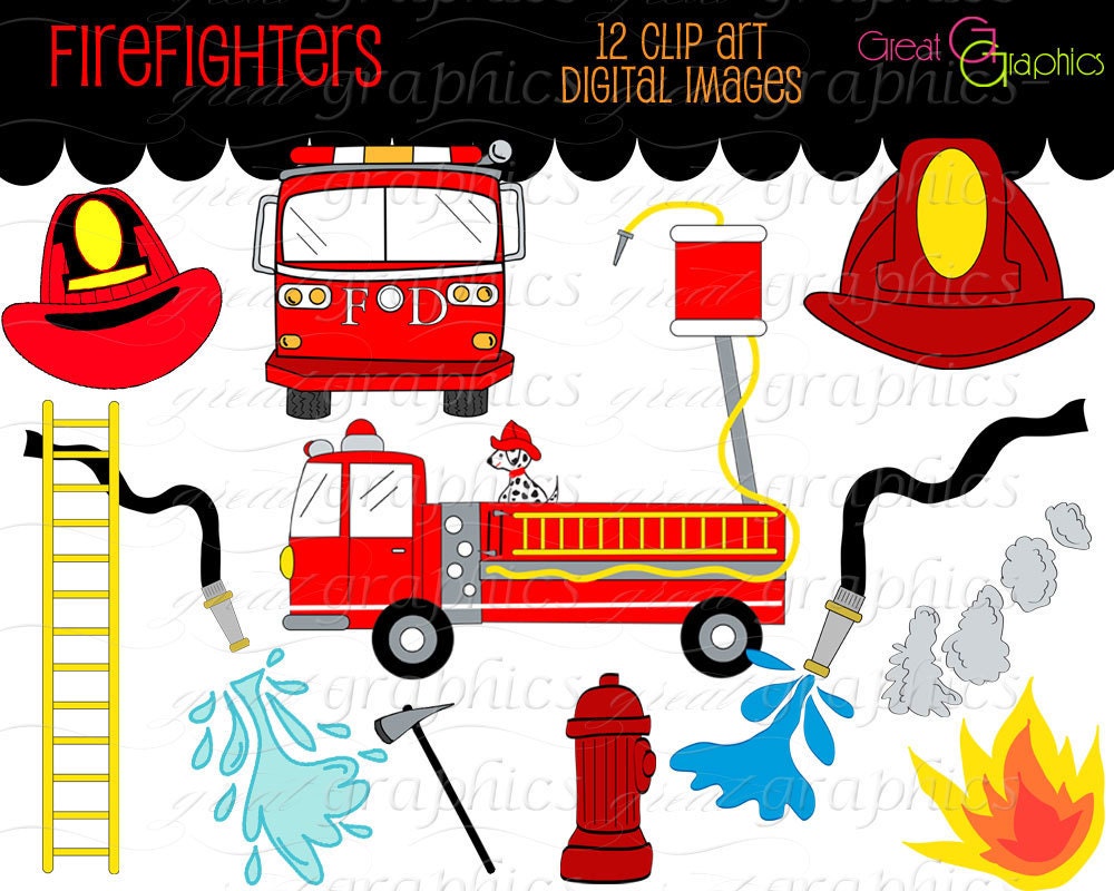 Firefighter Clipart Fireman Firefighter Clip Art Fire Engine Clip Art Digital Clip Art Birthday Party Clip Art Instant Download Il_170x135