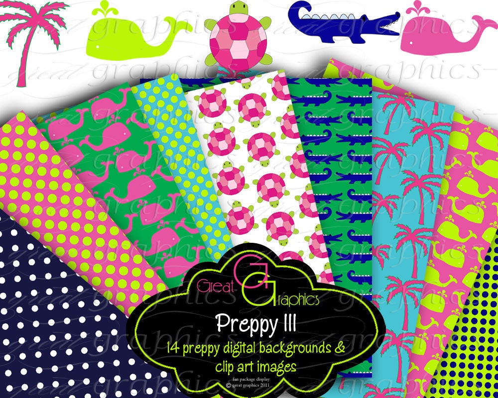 Preppy Background, Preppy Clip Art, Preppy Paper, Digital Paper, Clip Art, Clipart, Preppy Alligator, Instant Download Il_170x135