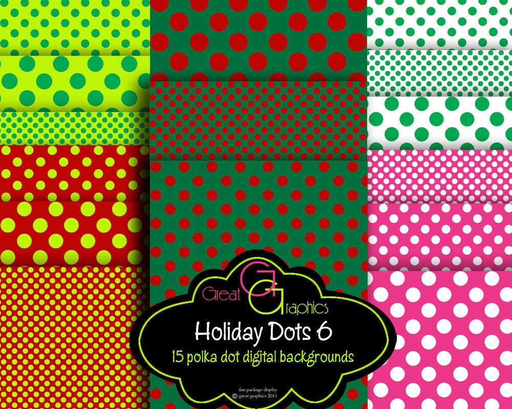 Polka Dot Christmas backgrounds, set 6, printable holiday background sheets, digital polka dot Christmas background papers Il_170x135